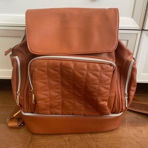 BROWN FAUX LEATHER DIAPER BACKPACK
